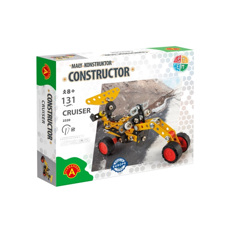 Opakowanie zestawu Mały Konstruktor Motocykl Cruiser firmy Alexander, widok z przodu.