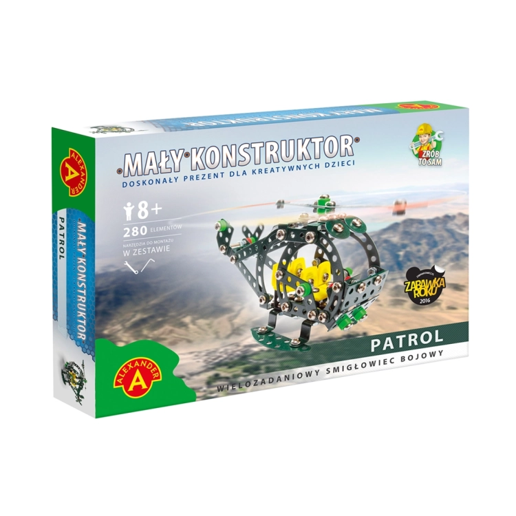 Opakowanie zestawu Mały Konstruktor Patrol śmigłowiec bojowy od firmy Alexander.