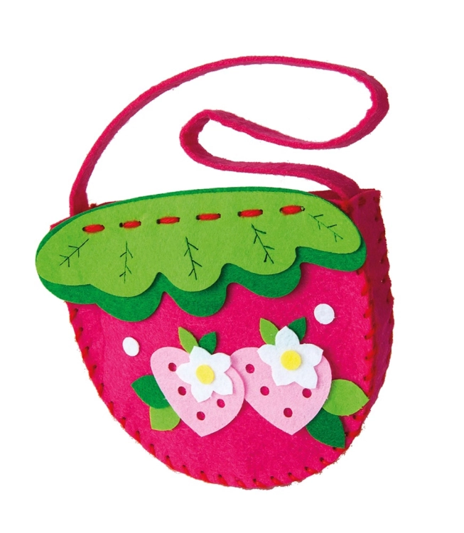 Gotowa torebka w kształcie truskawki wykonana z zestawu kreatywnego od Multigra