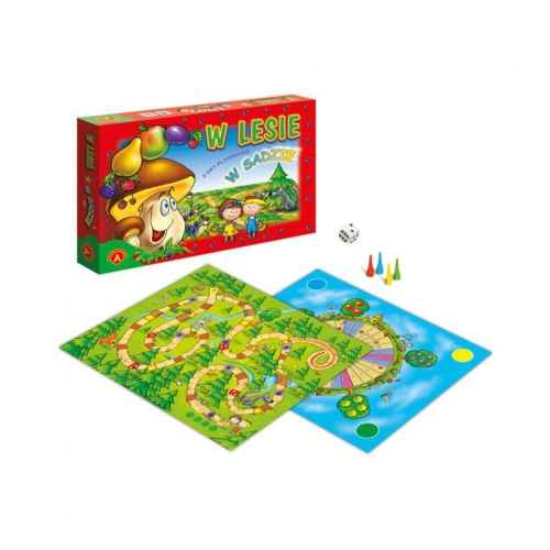 Dwustronna plansza oraz elementy gry "W Lesie – W Sadzie" od Alexander.