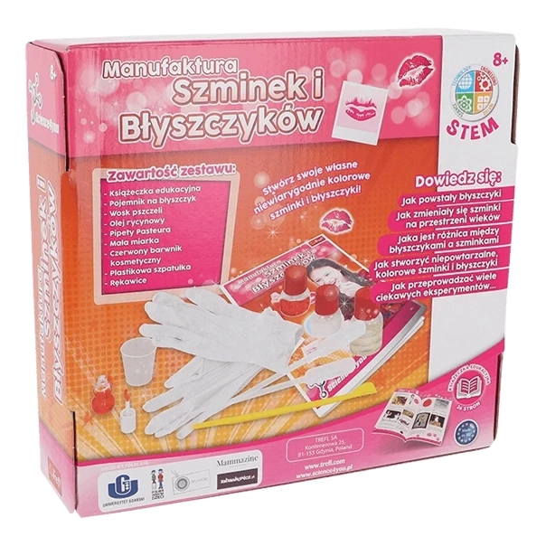 Tył opakowania zestawu edukacyjnego Manufaktura Szminek i Błyszczyków od Trefl