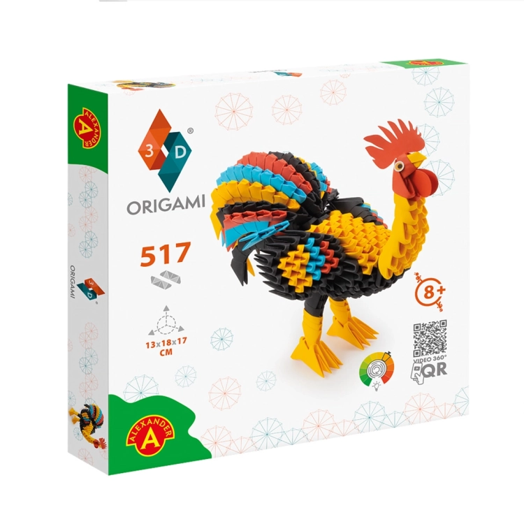 Opakowanie zestawu Origami 3D Kogut z oznaczeniem wiekowym 8+.