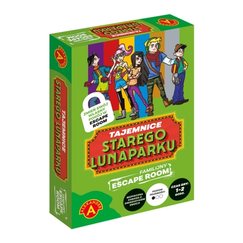 Opakowanie gry Escape Room Tajemnice starego lunaparku od Alexander, wiek 8+.