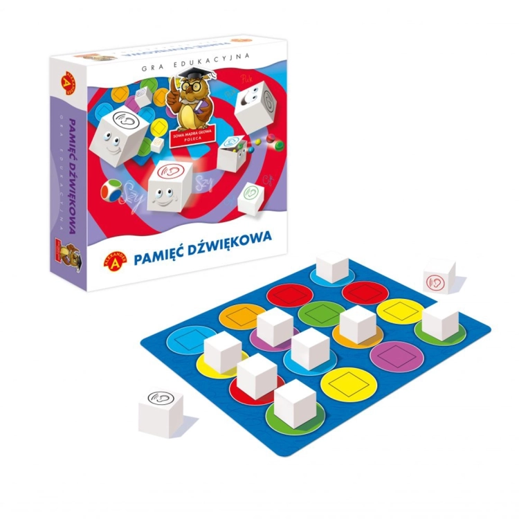 Rozłożona plansza do gry Sowa Mądra Głowa - Pamięć Dźwiękowa z elementami.