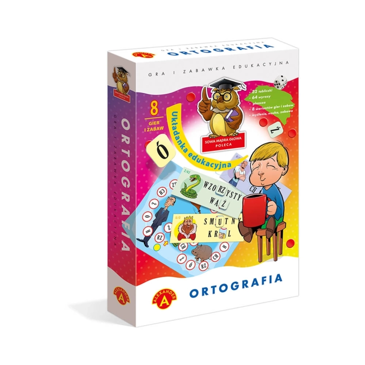 Opakowanie gry edukacyjnej Sowa Mądra Głowa Ortografia