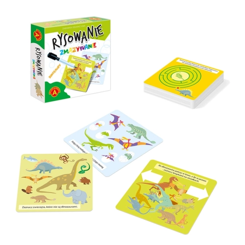 Dwustronne plansze z zadaniami z zestawu Rysowanie Zmazywanie Dinozaury