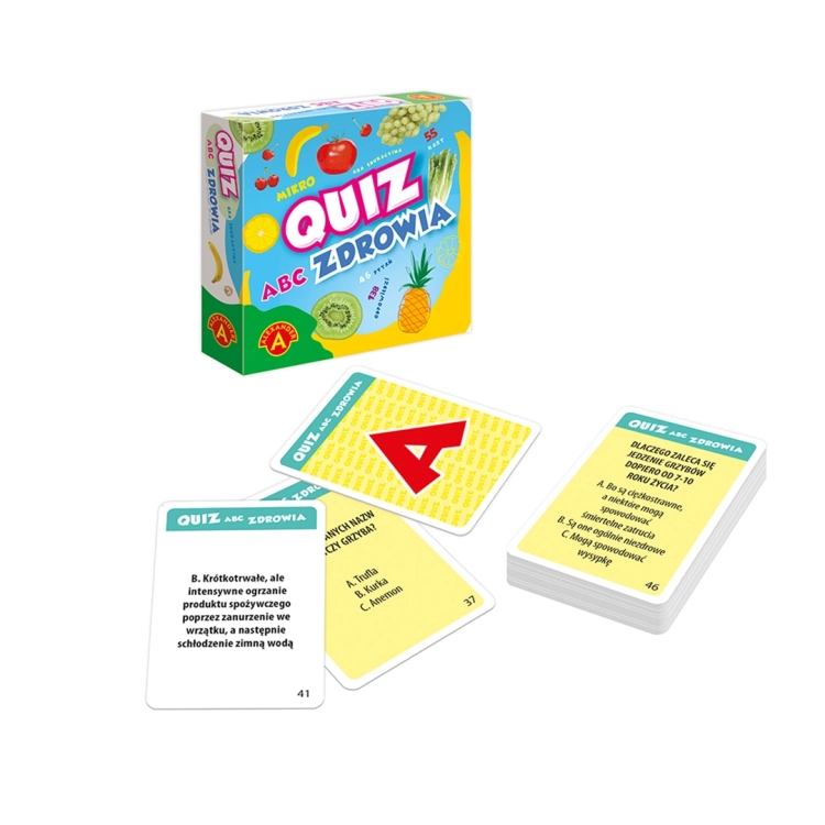 Opakowanie i karty do gry edukacyjnej Quiz ABC Zdrowia od Alexander