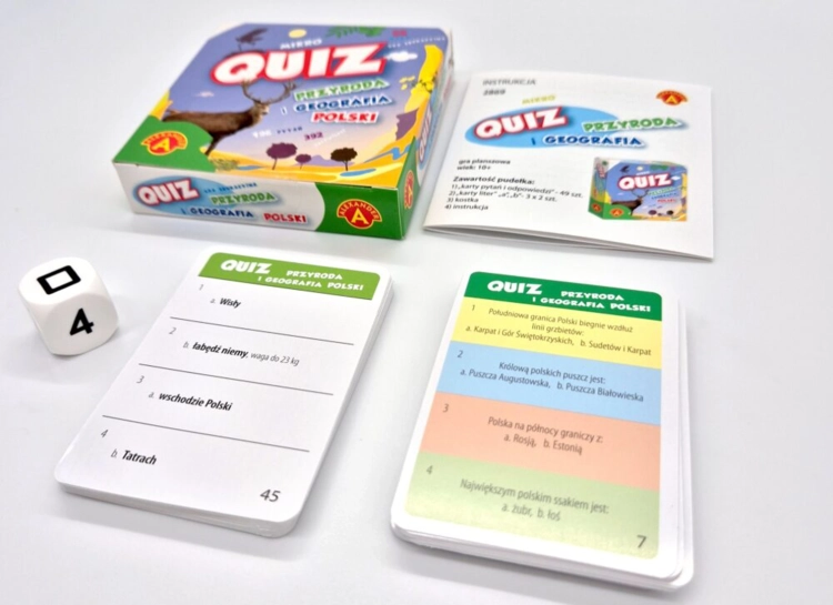 Karty z pytaniami do gry Quiz Przyroda i Geografia Polski.
