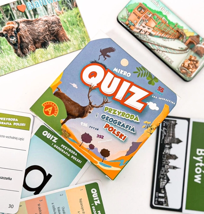 Kolekcja quizów edukacyjnych Alexander, w tym Quiz Przyroda i Geografia Polski.