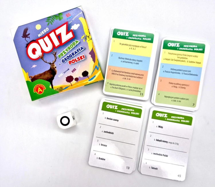 Kostka i karty do gry Quiz Przyroda i Geografia Polski.