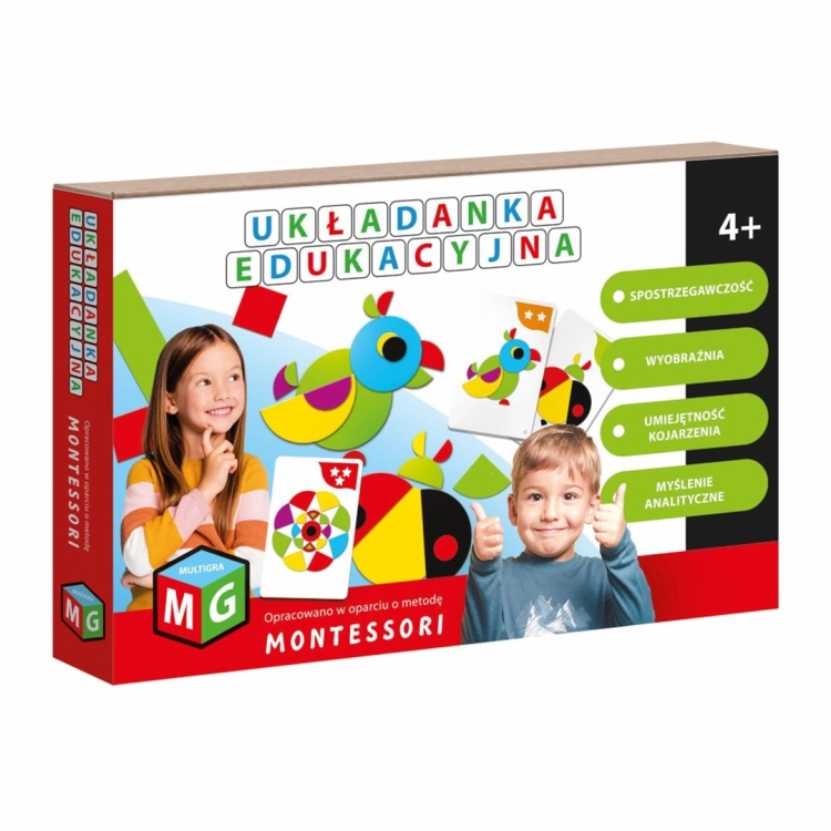 Montessori Układanka Edukacyjna Papuga Multigra – opakowanie zabawki dla dzieci 4+