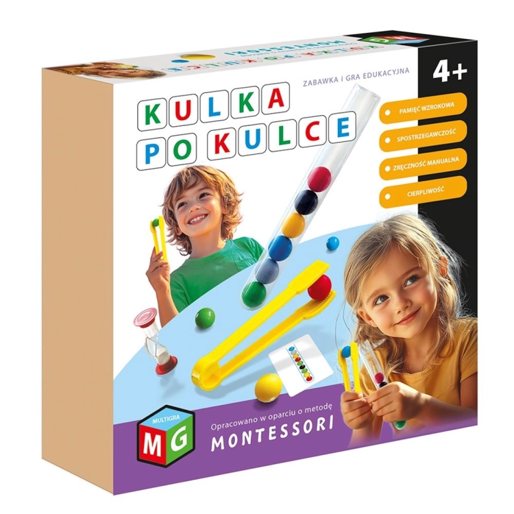 Montessori Gra Edukacyjna Kulka po Kulce Multigra – pudełko gry dla dzieci 4+