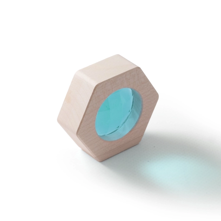 Zielony drewniany kalejdoskop Bajo, zabawka edukacyjna.