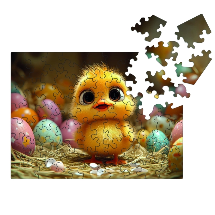 Wielkanocne puzzle drewniane dla dzieci z wiosennym motywem.