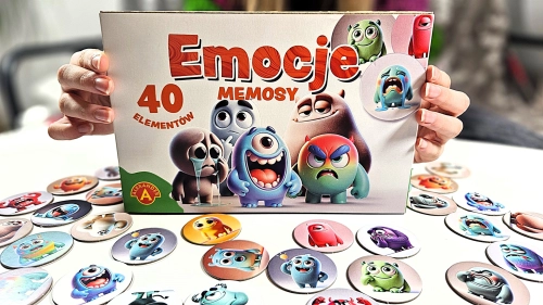 Otwarta gra Memosy – Emocje, ilustracje przedstawiające różne nastroje.