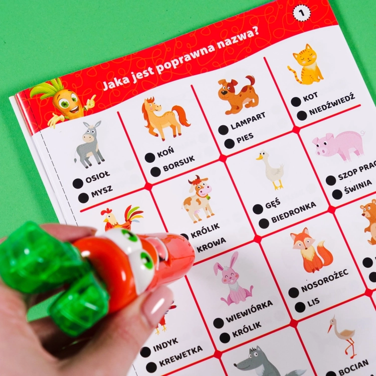 Zestaw gier edukacyjnych Carotina 500 pytań – karty z pytaniami, książeczka i interaktywny długopis