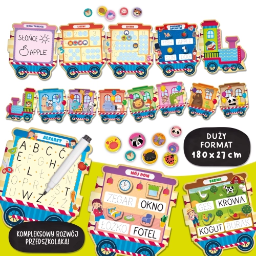 Edukacyjny pociąg Carotina Cię Nauczy od Lisciani z magnetycznymi elementami.