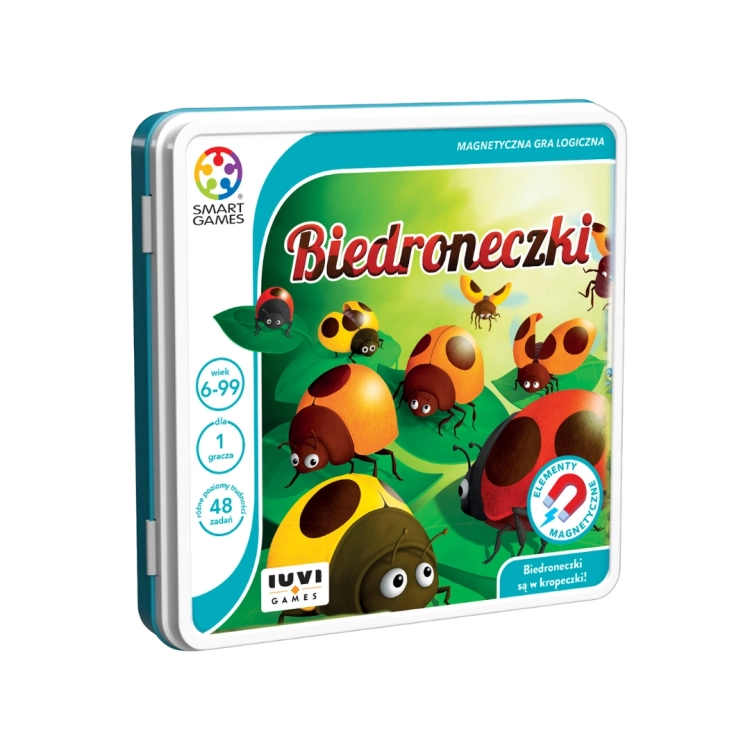 Pudełko gry Biedroneczki SmartGames 6+ – magnetyczna gra logiczna dla dzieci.
