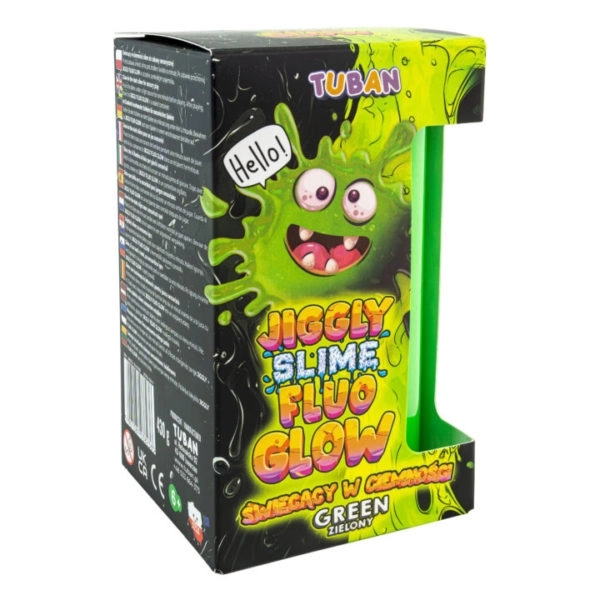 Opakowanie Jiggly Slime Fluo Glow zielony 430 g – masa plastyczna Tuban