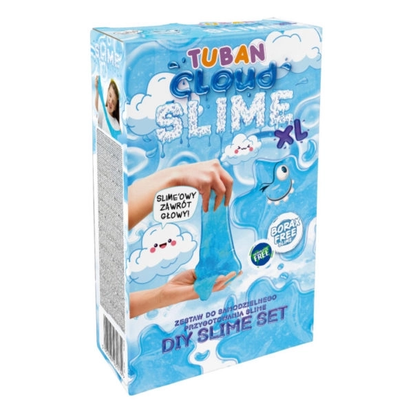 Składniki zestawu Tuban Slime DIY Cloud XL – klej, aktywator, sztuczny śnieg