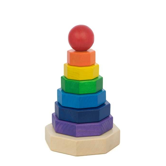 Drewniana wieża z ośmiokątnych tęczowych klocków - Tarnawa 1+