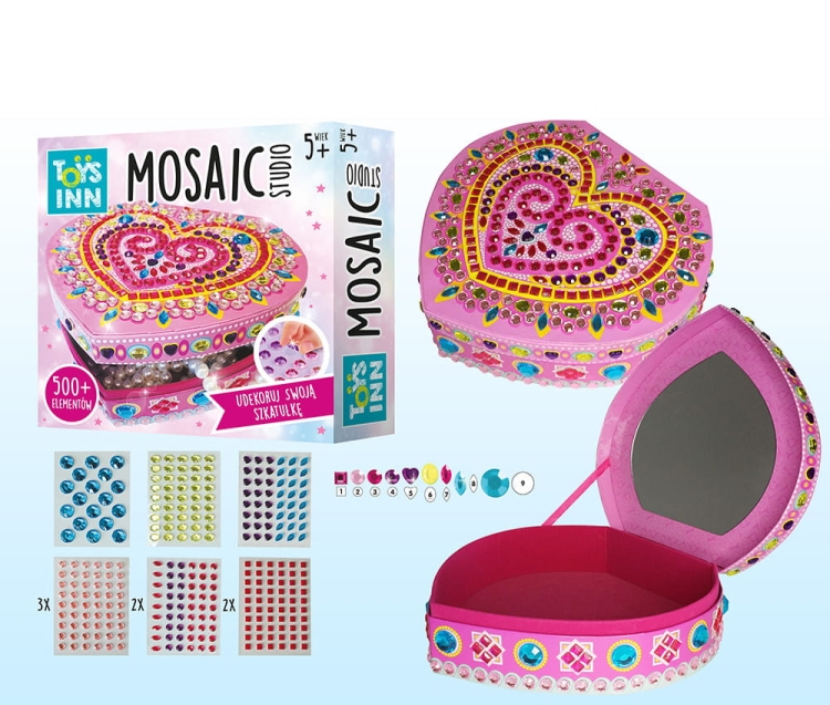 Kompletny zestaw Szkatułka Mozaika Serce – pudełko, dekoracje, kryształki i gotowy projekt DIY.