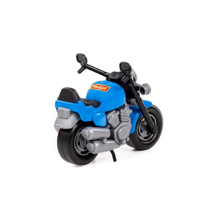 Tył niebieskiego motocykla Bajk z logo Polesie na zbiorniku paliwa.