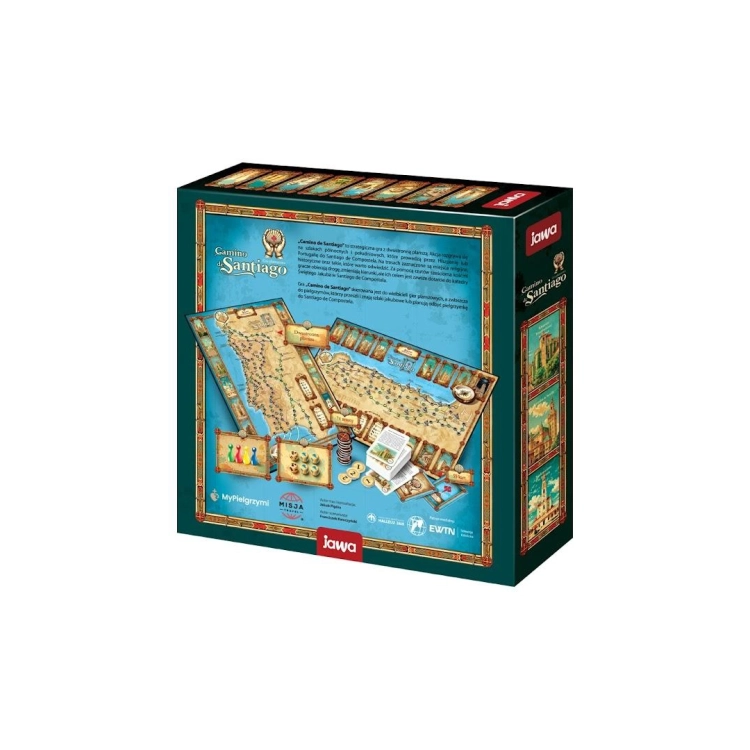 Tył opakowania gry planszowej Camino de Santiago Jawa 8+