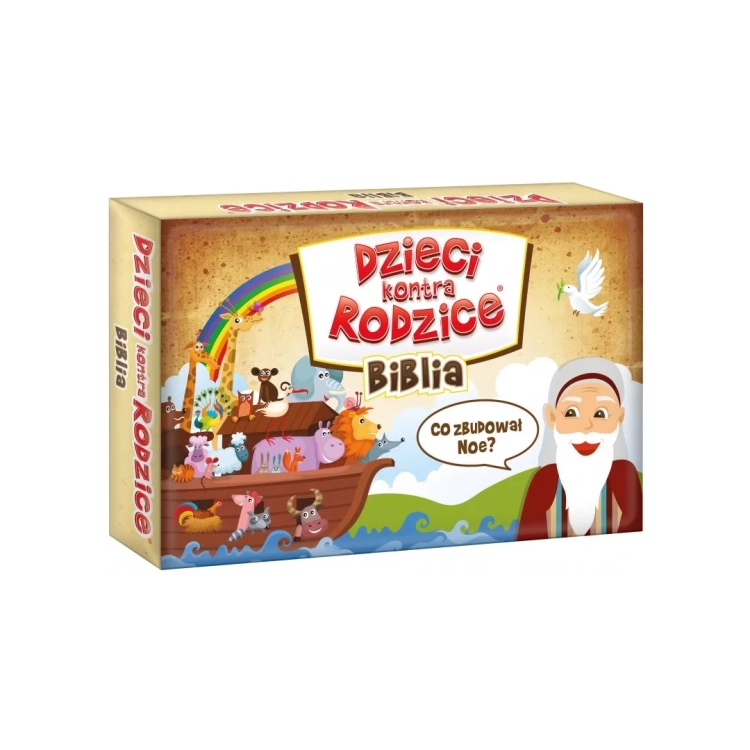 Przód opakowania gry karcianej Dzieci Kontra Rodzice Biblia Kangur 6+