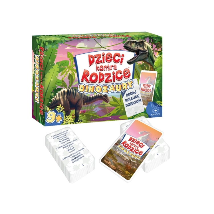 Opakowanie i zestaw kart do gry karcianej Dzieci Kontra Rodzice Dinozaury Kangur 9+