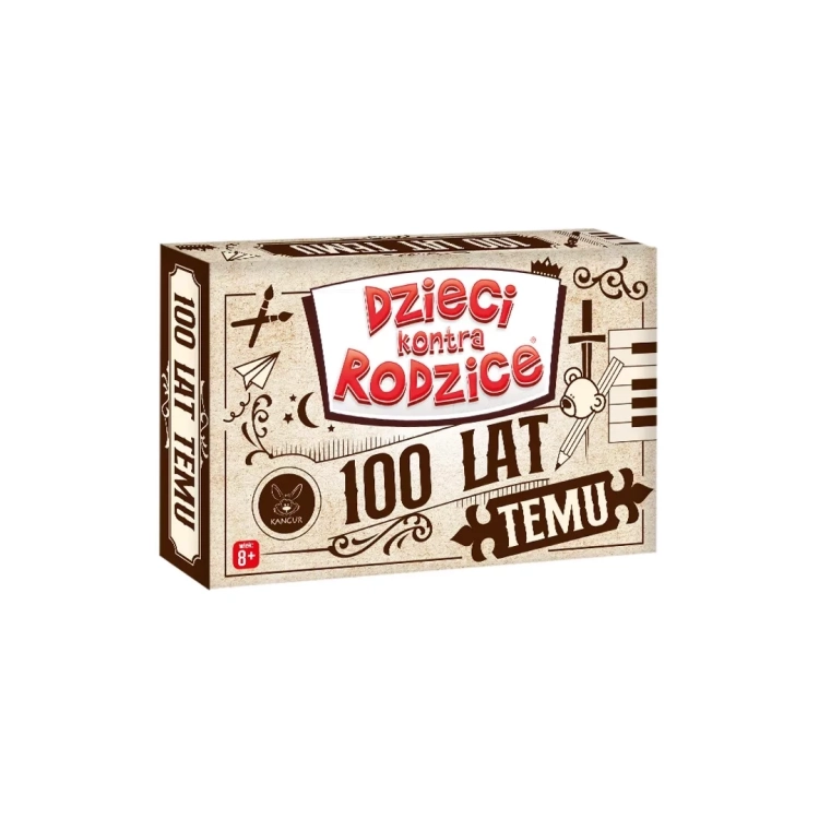 Przód opakowania gry karcianej Dzieci Kontra Rodzice 100 lat temu Kangur 8+