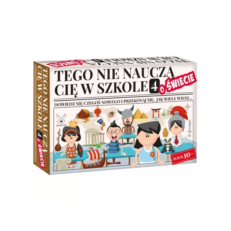 Przód opakowania gry edukacyjnej Tego nie nauczą Cię w szkole Kangur 10+