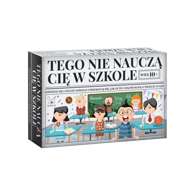 Przód opakowania gry edukacyjnej Tego nie nauczą Cię w szkole Kangur 10+