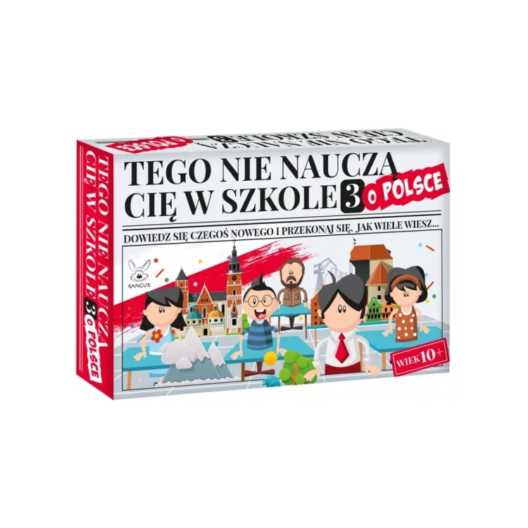 Przód opakowania gry edukacyjnej ego nie nauczą Cię w szkole 3 o Polsce Kangur 10+