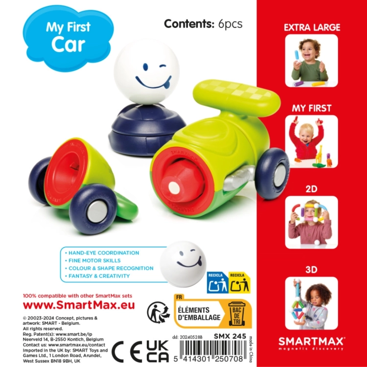 Tył opakowania zestawu My First Car – magnetyczne klocki SmartMax