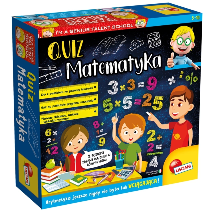 Opakowanie gry edukacyjnej Quiz Matematyka Lisciani dla dzieci 5–10 lat