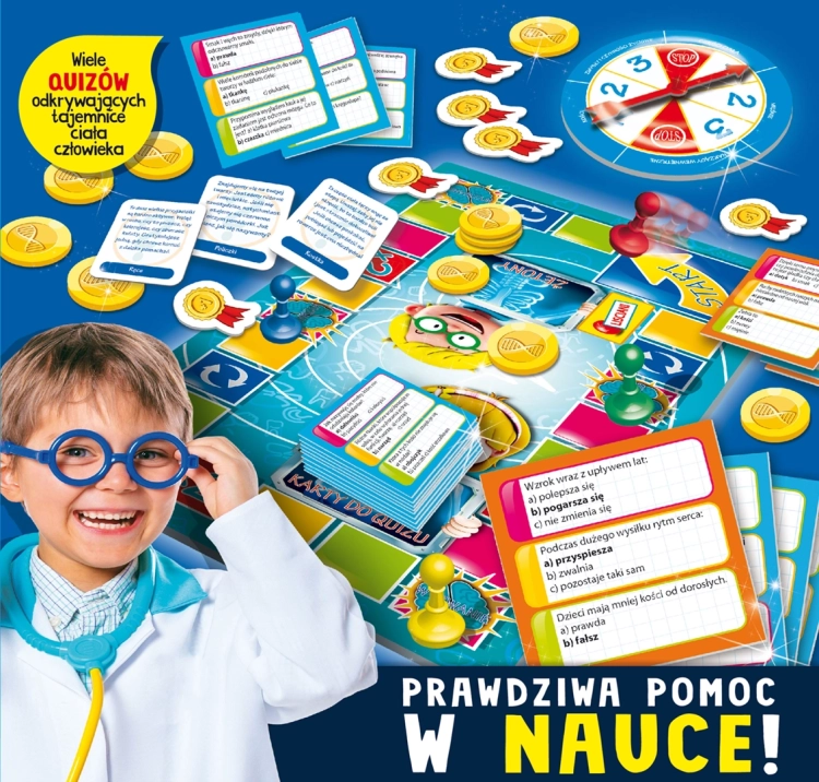 Chłopiec z planszą do gry Quiz Ciało Człowieka Lisciani