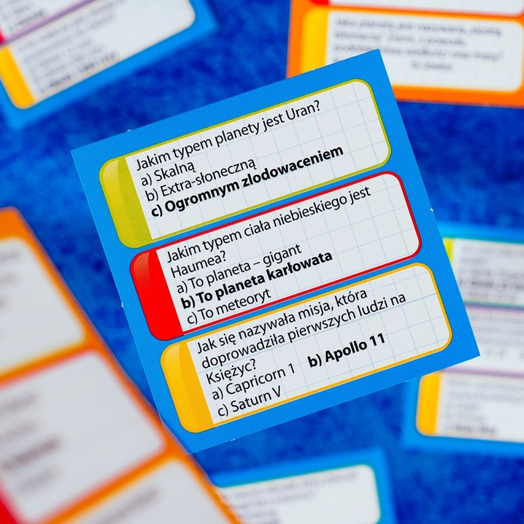 Karta z pytaniami z gry Quiz Planety i Gwiazdy Lisciani