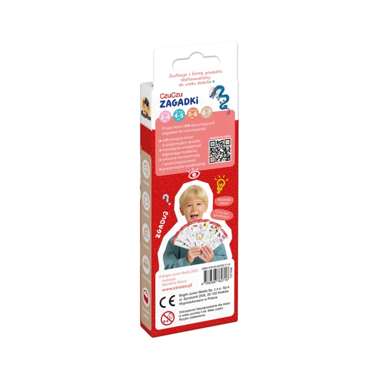 Tył opakowania książeczki edukacyjnej CzuCzu Zagadki 6-7 z opisem.