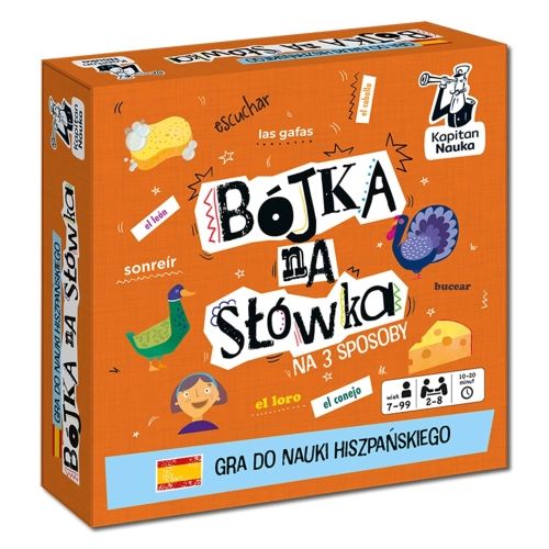 front opakowania gry edukacyjnej Bójka na słówka do nauki hiszpańskiego