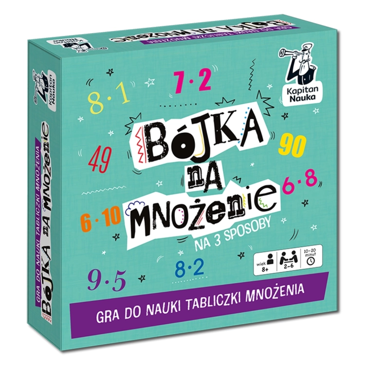 Opakowanie gry edukacyjnej Bójka na mnożenie – gra do nauki tabliczki mnożenia od Kapitan Nauka.