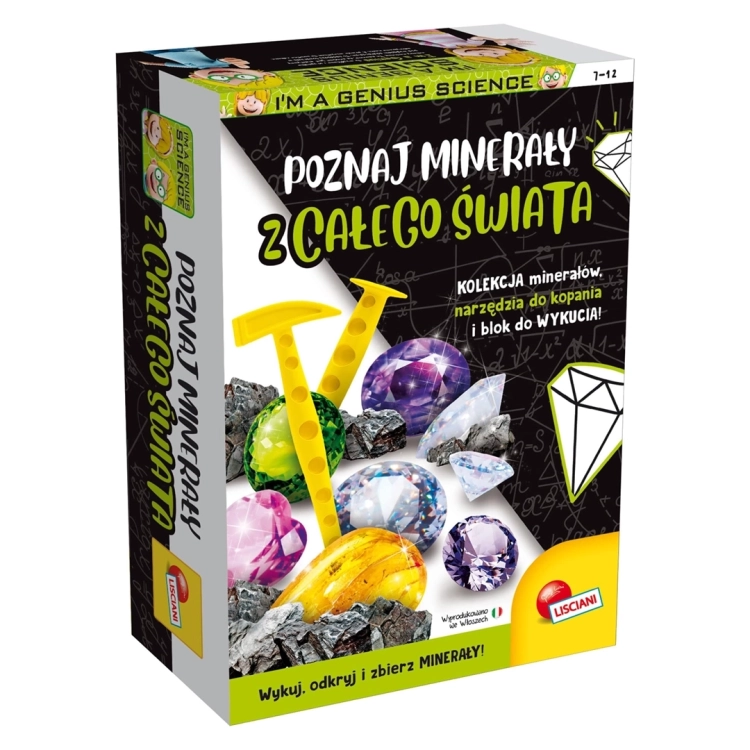 Opakowanie zestawu edukacyjnego Mały Geniusz Poznaj Minerały z Całego Świata Lisciani