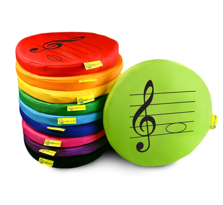 Zestaw 10 kolorowych poduszek edukacyjnych z ekoskóry z motywem nut – AKSON