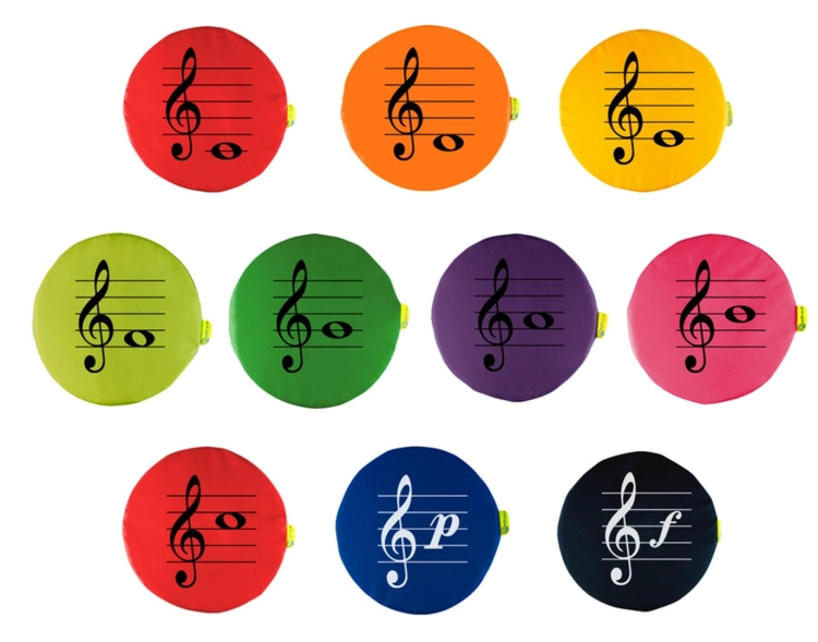 Kolorowe poduszki z nutami – pomoce do zajęć integracyjnych i muzycznych