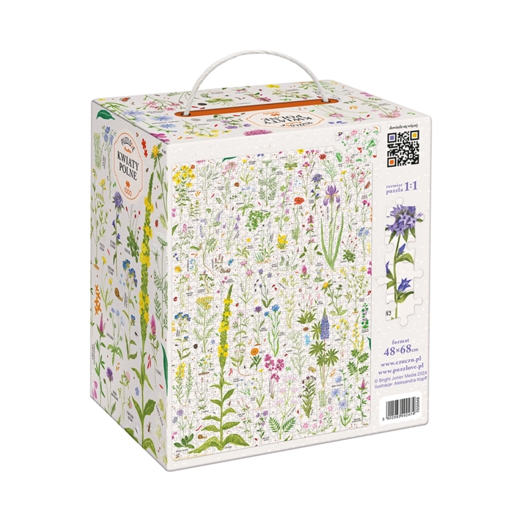 Tylna strona pudełka z grafiką puzzli Puzzlove Kwiaty Polne
