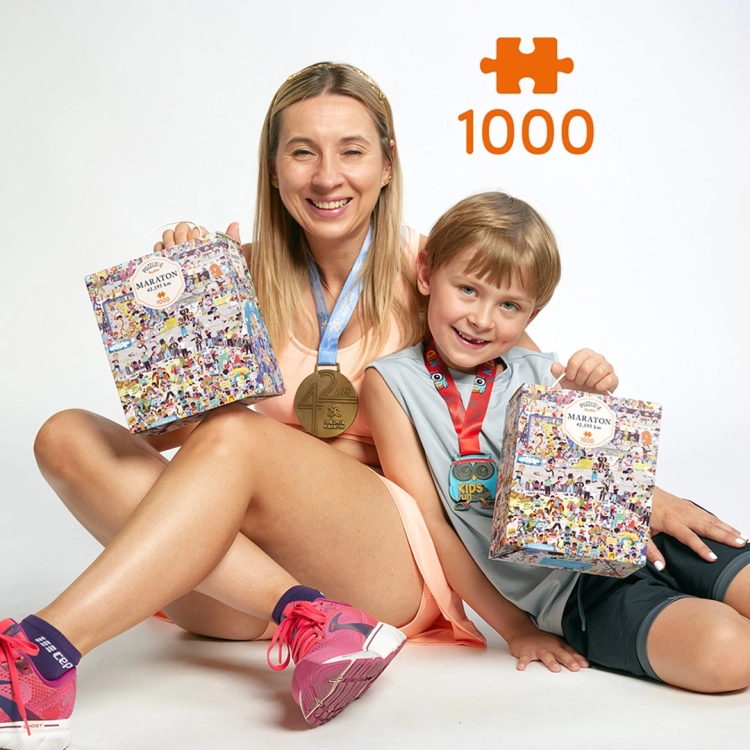 Mama i dziecko z puzzlami Puzzlove Maraton 1000 elementów – zabawa z medalami