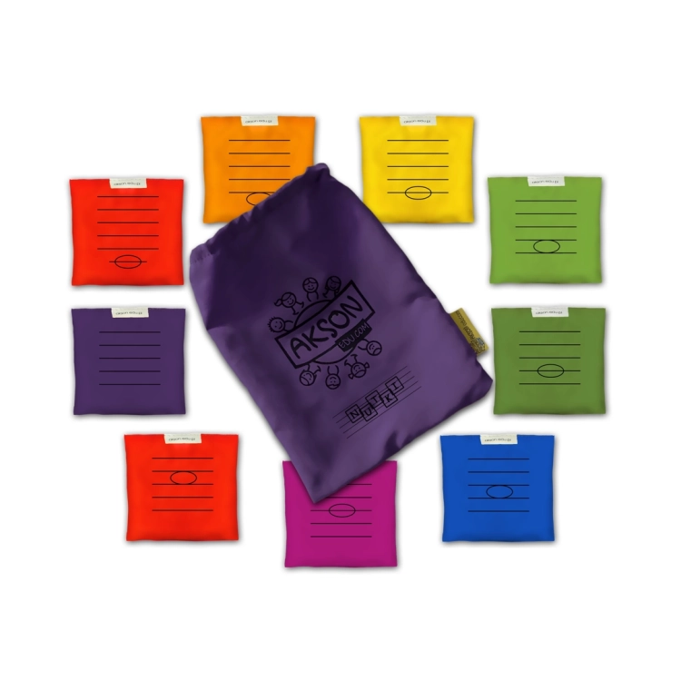 Kolorowe woreczki do ćwiczeń z nadrukiem nut na pięciolinii