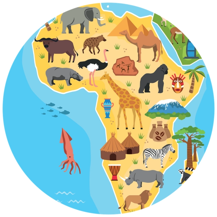 Zbliżenie na afrykańskie zwierzęta na piłce edukacyjnej AKSON