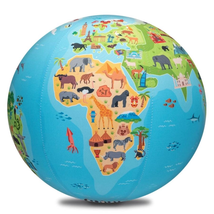 Piłka balonowa AKSON z kolorową mapą kontynentów i zwierząt