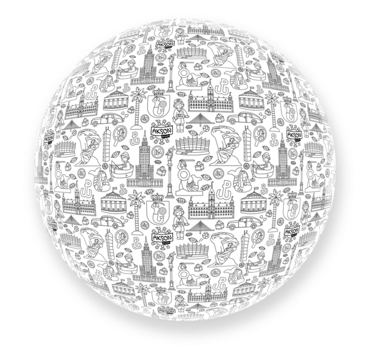 Piłka balonowa XXL Akson z konturami zabytków Warszawy do samodzielnego kolorowania